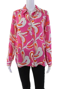 L'Agence Womens Silk Swirled Print Collared Buttoned Blouse Pink Size S - Picture 1 of 7
