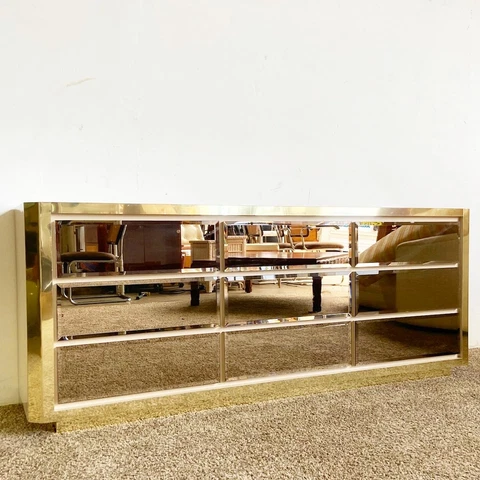Postmodern Beige Gold and Smoked Mirror Dresser Cover