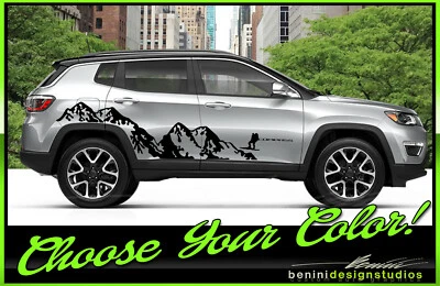 Calcomanías gráficas laterales para excursionistas Mountain Range - Se adapta a Jeep Compass 2016 - 2021 en adelante Foto 1 de 2