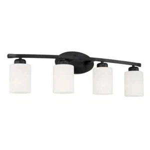 HOMEPLACE LIGHTING 28.5 in. 4-Light Soft White Glass Vanity Light in Matte Black - Picture 1 of 6