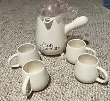 French Cafe Hot Chocolate Ceramic Set Four Mugs, Pitcher