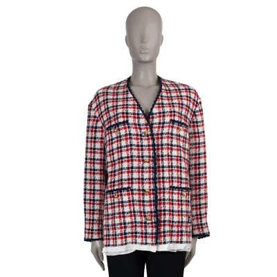 71783 Auténtico MIU MIU Rojo Blanco Azul Lana 2022 TWEED Chaqueta Blazer 40 S Foto 1 de 4