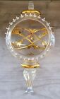 Vintage Blown Clear Ornate Etched Glass W/Gold Ornament