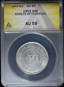 Straits Settlements 1902 50 Cents. ANACS AU-55 (2330287) - Picture 1 of 4