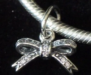 UNBRAND 925 SILVER DANGLE RIBBON BOW CLEAR CZ EUROPE BEAD CHARM BLING, GLITZ - Picture 1 of 1