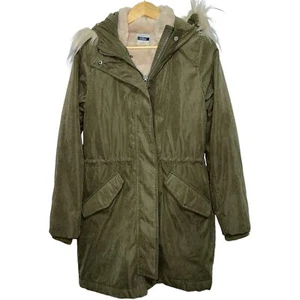 Abercrombie & Fitch Ultra Parka Jacket Green Tan Faux Fur Winter Ski Coat Size M - Picture 1 of 7