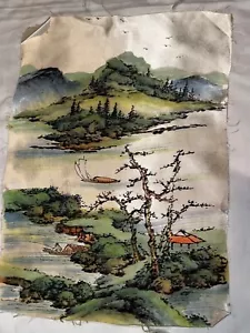 Original Water Color Painting On Silk Fabric 11”x16" Japanese scene - Picture 1 of 4