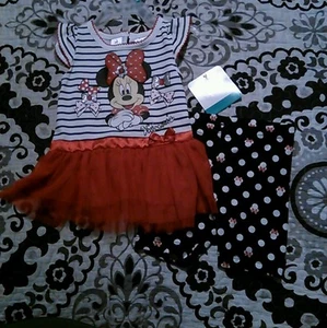 Disney Minnie Mouse 2 Stck. rot schwarz gepunktet Glitzer Schleife Baby Größe 3-6 Monate Neu mit Etikett - Bild 1 von 3