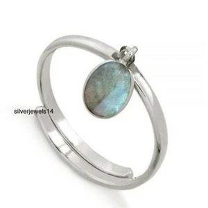 Labradorita Solid 925 Anillo de banda de plata esterlina Joyería hecha a mano sz200 - Imagen 1 de 2