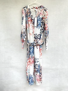 🌸🌸🔹 Once Was Jolie Linen Midi Coat Shirt Dress Floral Puff Sleeves Size 4 14 - Bild 1 von 11