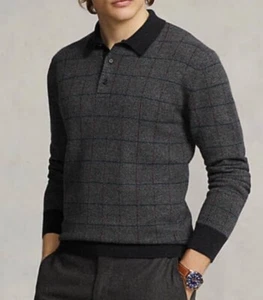 Polo Ralph Lauren Men’s Checked Wool Polo-Collar Sweater Dark Grey Sz XXL NWT - Picture 1 of 10