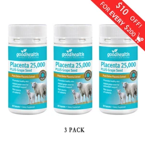 3 x Good Health Placenta 25,000 + Grape Seed Skin Care Antioxidant 60 Capsules - Picture 1 of 2
