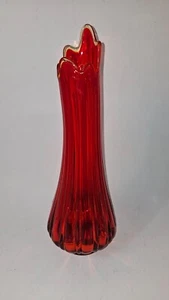 Vintage MCM Atomic L.E. Smith Swung Stretch Glass Vase Cadmium Glow 20" - Picture 1 of 6