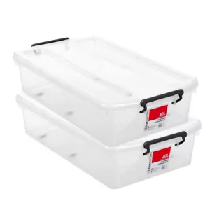 2x Boxsweden 40L/73cm Underbed Storage Container Box Rectangle Organiser Clear - Picture 1 of 3