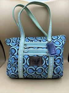 Coach Poppy 3D Op Art Glam Blue/Turquoise Tote Purse Handbag 14983 EUC $198. - Picture 1 of 8