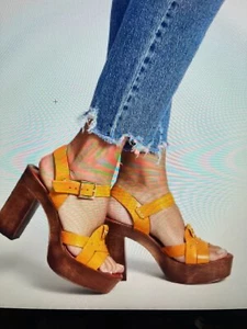 River Island Shoes Size UK 5 Yellow Leather Platform Studded Sandals Summer - Picture 1 of 14