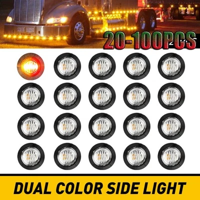 Luzes indicadoras LED reboque caminhão bala redonda âmbar vermelho dupla cor lateral 20-100x - Imagem 1 de 4