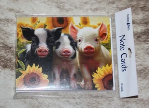 LEANIN TREE "Piglets in the Sunflowers"~Pack of 8 Notecards #35774~Color Inside - Picture 1 of 2