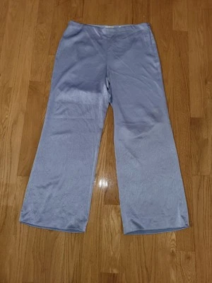 Vince Wide Leg Crinkle Satin High Rise, Side Zip, Relaxed Pants, Blue, Size L - Image 1 of 4