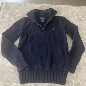 Polo Ralph Lauren 1/4 Zip Sweater Boys 7 Blue Ribbed Pullover Embroidered Pony - Picture 1 of 5