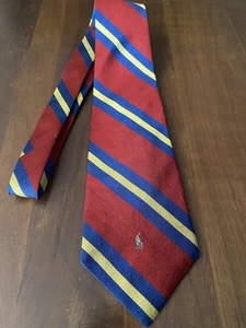 VTG 80s Polo Ralph Lauren Neck Tie Red Navy Yellow 3" Striped - Picture 1 of 6