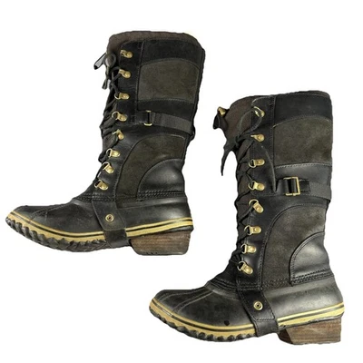 Botas Sorel Conquest Carly de cuero negro para mujer talla 9 negras NL2033-010 Foto 1 de 4