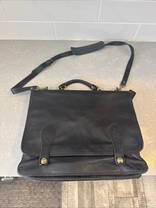 Vtg Schlesinger Black Distressed Leather 16” Briefcase Shoulder Bag Made USA - Picture 1 of 17