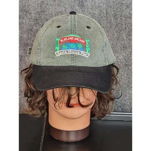 Vintage Playland Arcade Santa Monica Pier Cameo Olive Green Black Baseball Cap - Picture 1 of 8