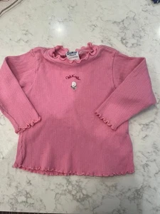 Vintage Osh Kosh bestickt Blumen 24 Monate rosa Langarm Vintage T-Shirt Oberteil - Bild 1 von 3