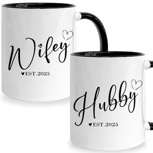 Hubby Wifey 2025 Coffee Mug Set, Newlywed Coffee Cup, Bridal Shower Gifts,Mr ... - Picture 1 of 7