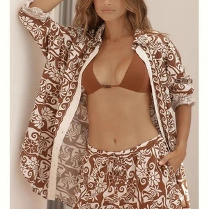 By Anthropologie Poplin Long-Sleeve Button Down Shirt Size Medium Brown Oversize - Picture 1 of 7