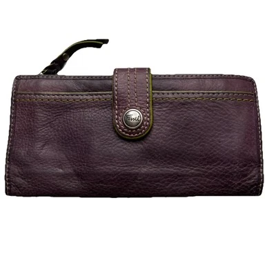 Cartera sin asas plegable de cuero fósil púrpura verde a presión Foto 1 de 4