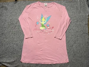 Disney Tinker Bell Shirt Womens XL Pink Long Sleeve Nightgown Pajama Dress Fairy - Picture 1 of 14