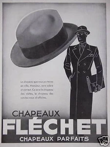 PUBLICITÉ 1932 CHAPEAUX FLÉCHET SERA SOBRE ET CORRECT CHAPEAU DES RENDEZ VOUS - Picture 1 of 1