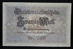 ALEMANIA 20 MARCOS PRÉSTAMO ESTATAL BILLETE DE MONEDA WWI 5.8.1914. P 48b Ro 49b - Imagen 1 de 2