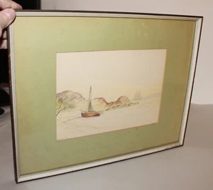 Vintage Framed Water Color Art Original Signed 1969 / Boat a Shore - Picture 1 of 13