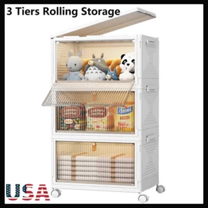 70 Qt Stackable Storage Bins Closet Box w/ Lid+Wheels Holder Foldable Organizer - Picture 1 of 16