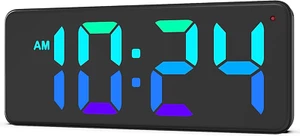 LED Digital Wall Clock with RGB Display, Big Digits, Auto-Dimming, 12/24Hr Forma - Picture 1 of 8