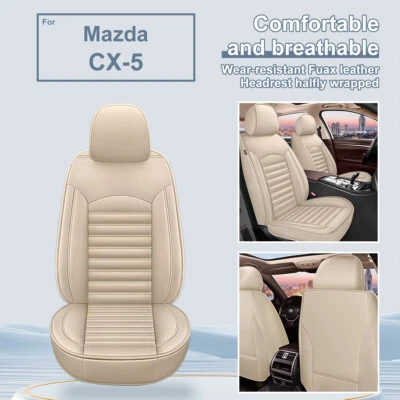 Car 5-Seat Covers PU Leather Front & Rear Cushion For Mazda CX-5 2013-2024 Beige - Image 1 of 4