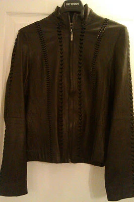 Women's Zip Front Moto Biker Leather Jacket In Dark Brown Size 8 - Image 1 of 4