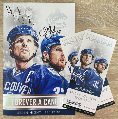 Vancouver Canucks Sedin Jersey Retirement Signed Game Program & Tickets Cover