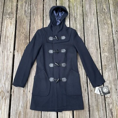 Abrigo Schott NYC Talla XS Lana Con Capucha Chaquetón Lona Botón Palanca Azul Marino De Colección Foto 1 de 4