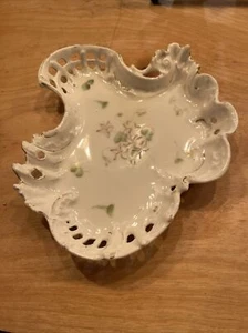 7" highly sculpted w/ green delicate pin tray, antique German European porcelain - Picture 1 of 6