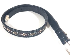 Cinturón de cuero con cuentas Western Tribal negro marrón cuentas talla 36 borde tejido - Imagen 1 de 6