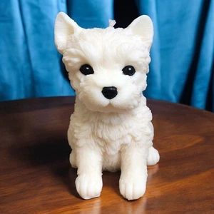 Large White Terrier Westie Puppy Dog Candle Soy Wax Candle Handmade Hand Painted - Picture 1 of 2