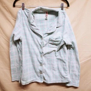 Arctic Trail Womens Size M Medium Aqua Button Up Fleece Pajama Top Shirt - Picture 1 of 17