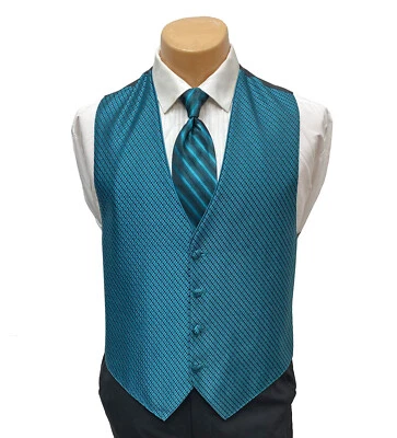 Men's Jean Yves Teal Green Tuxedo Vest & Tie Bow or Long Wedding Groom Prom - Image 1 of 3