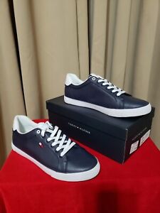 NIB TOMMY HILFIGER AUTHENTIC MEN'S NAVY LEATHER LACE UP SNEAKERS SHOE SIZE 11.5M