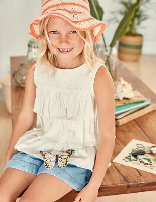 Top tiers e broderie sem mangas 4/5 ou 5/6 Mini Boden marfim novo com etiquetas - Imagem 1 de 2