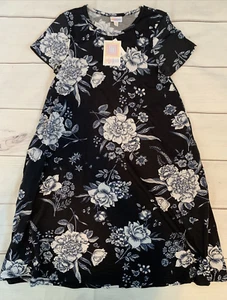LuLaRoe Jessie Dress Womens Size XXS 2XS Navy Blue T Shirt Dress Floral Print - Picture 1 of 9